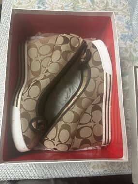 Coach Signature Canvas Slip-On Sneakers in Brown & Tan